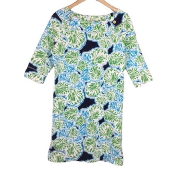 Lilly Pulitzer Chic Fit Midi/Mini Dress Blue Green Floral Print Women’s Size S - Picture 1 of 11